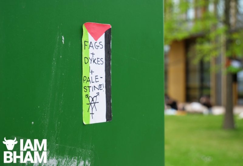 A solidarity sticker for Palestine displayed at the University of Birmingham student encampment